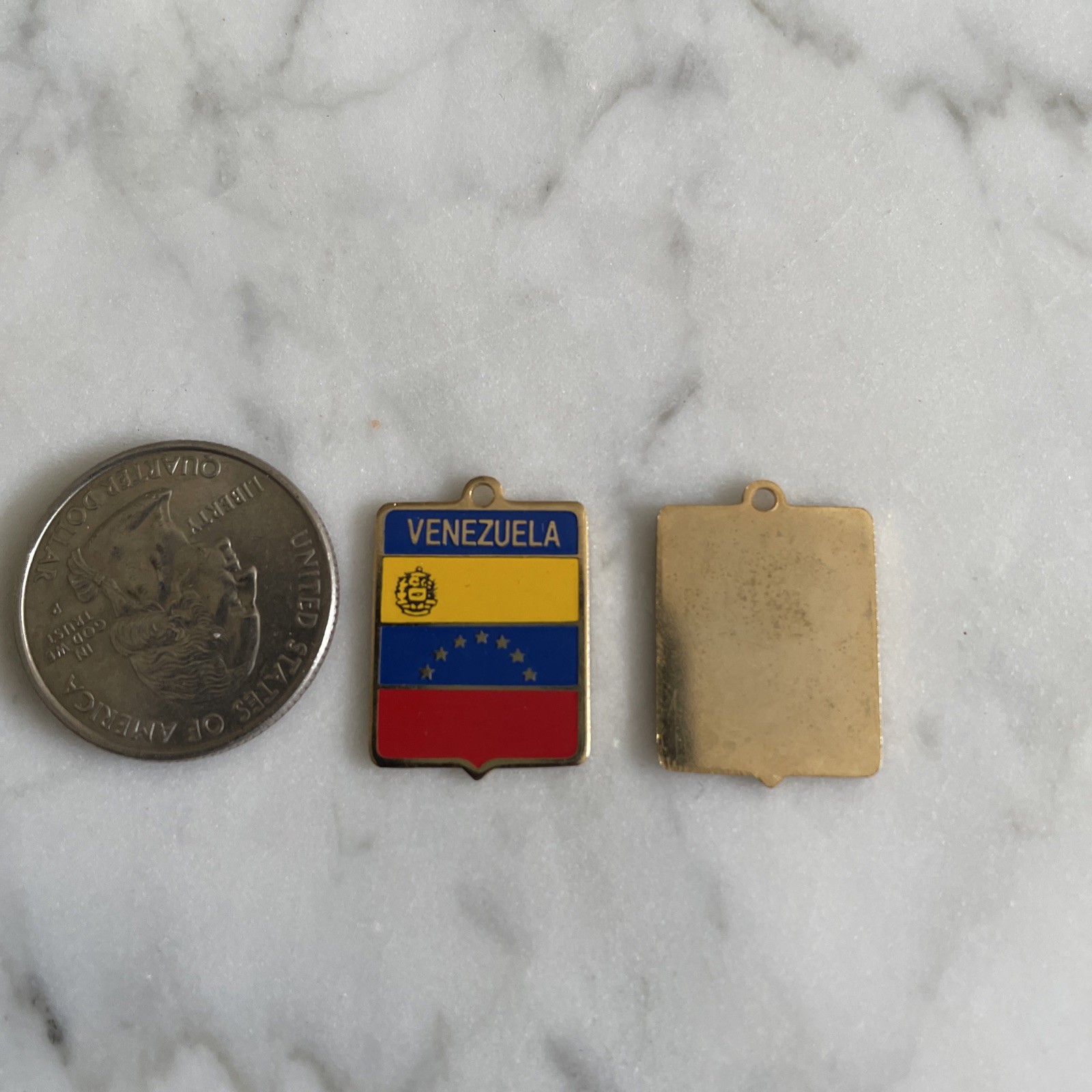 Vintage silver plated Venezuela COUNTRY FLAG TRAVEL SHIELD charm