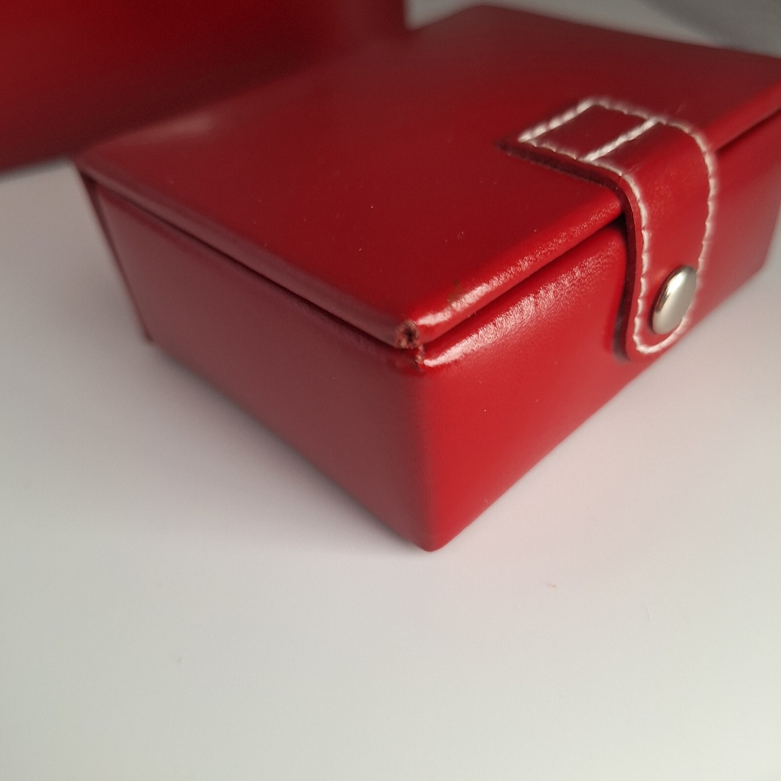 Red Faux Leather Jewelry Box 11″ 3 Piece Fabric Lined Travel Multi Compartment