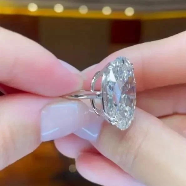 5CT Oval Cut Lab-Created Diamond Solitaire Engagement Ring 14K White Gold Plated