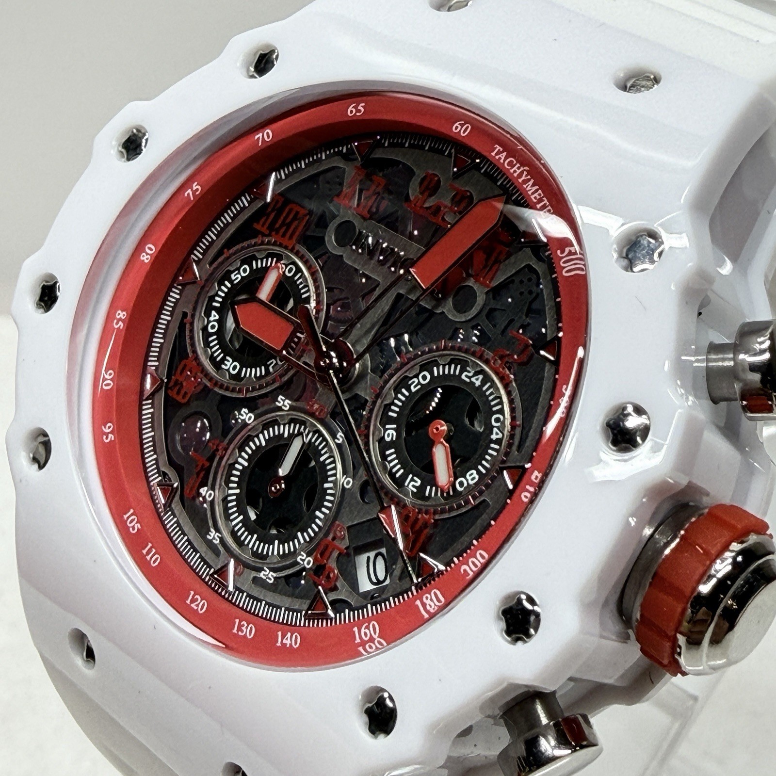 Invicta Racing Men’s Watch 43.5mm White Silicone Silver Dial Quartz New 69660