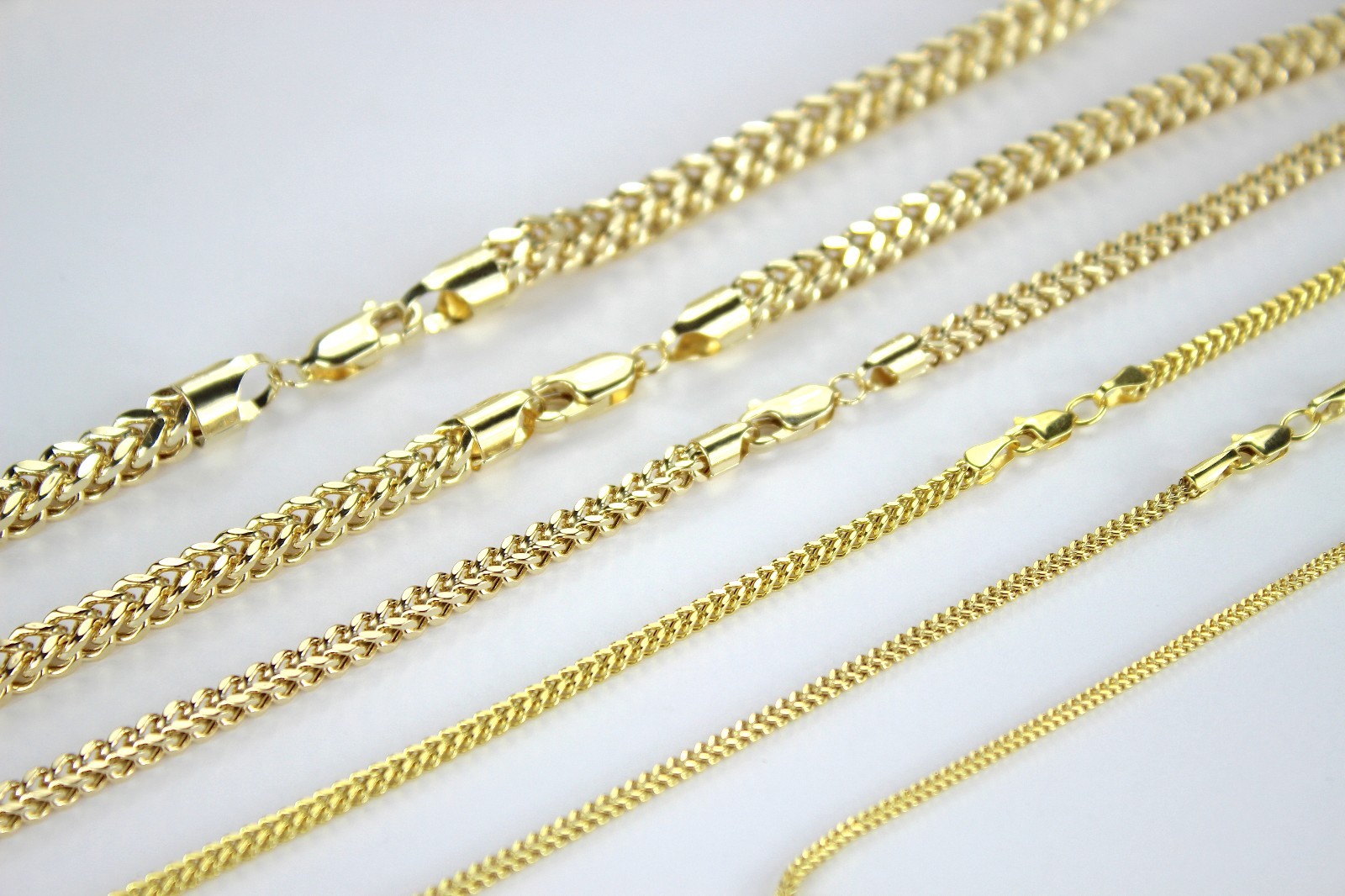 Authentic 14K Hollow Yellow Gold Franco Necklace Chain 2-3.5mm/16-30″