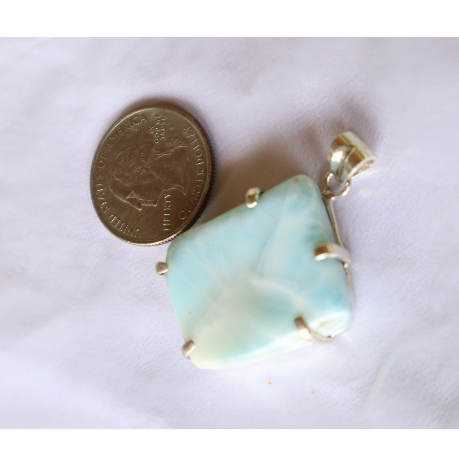 Genuine 15.7g heavy Light Blue Larimar 925 Sterling Silver Slab Pendant 44mm