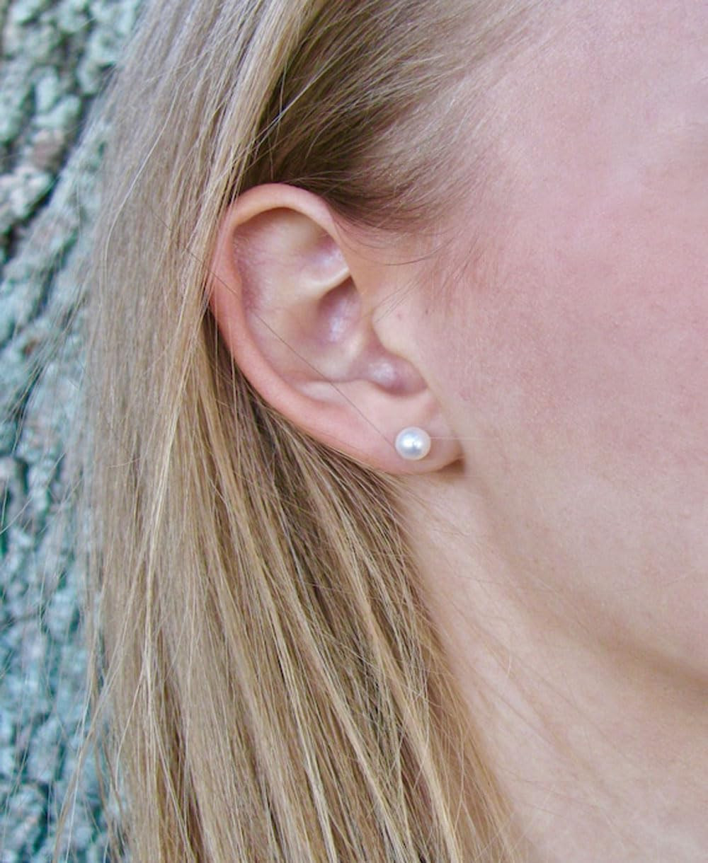 14K Gold Filled Polished Small CZ Pearl Ball Stud Earrings Set for Women Men 20G