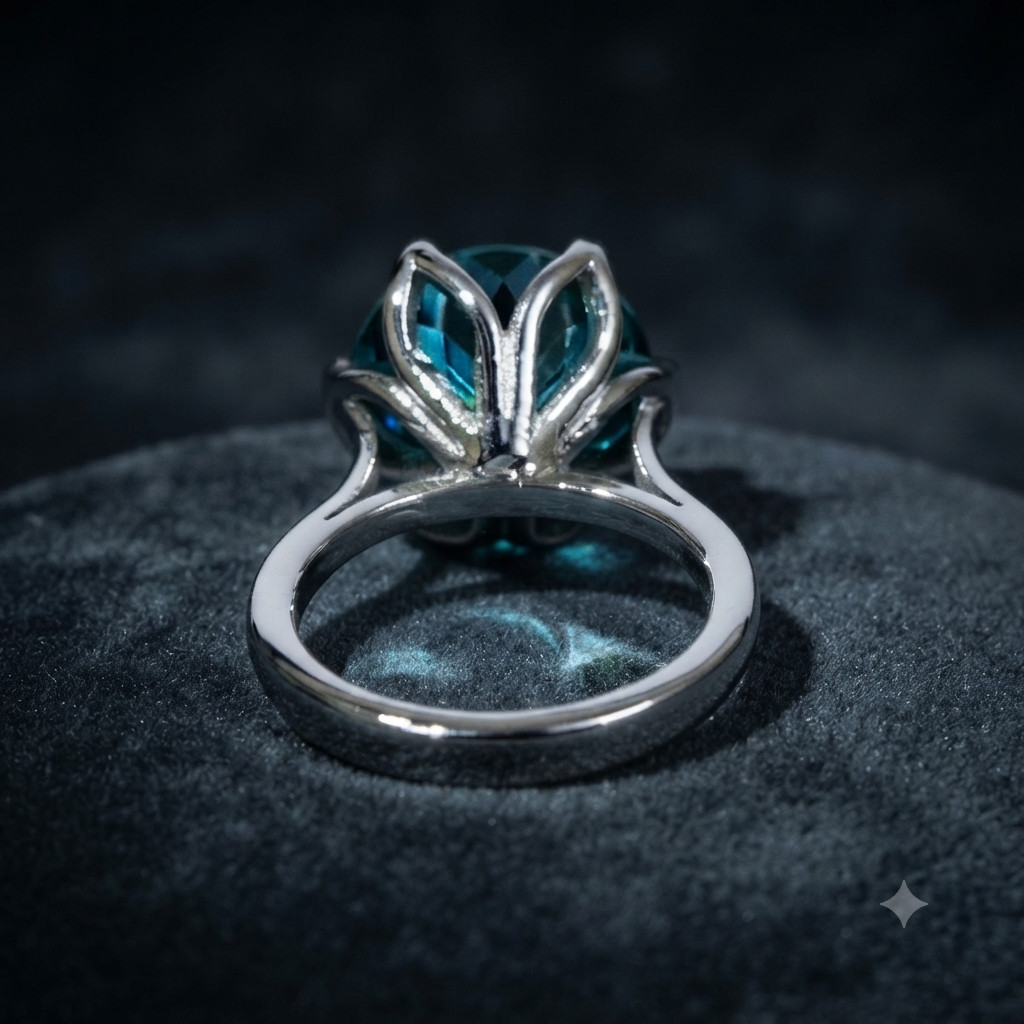 RARE 11.90 Ct Portuguese Cut Treated Blue Diamond Ring, 925 Silver Certified