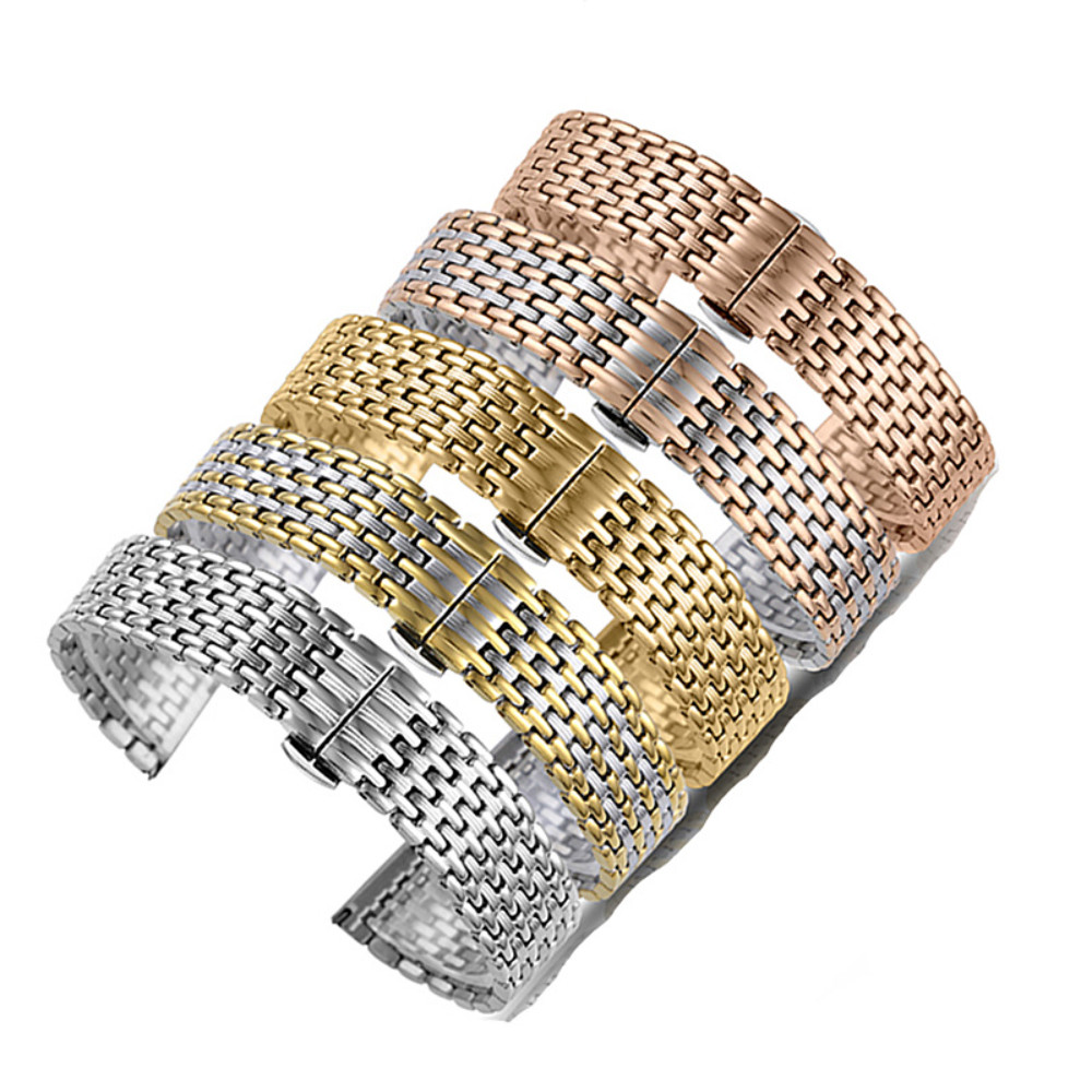 Ultra-thin Solid Stainless Steel Strap Premium Butterfly Clasp Watch Band12-22mm