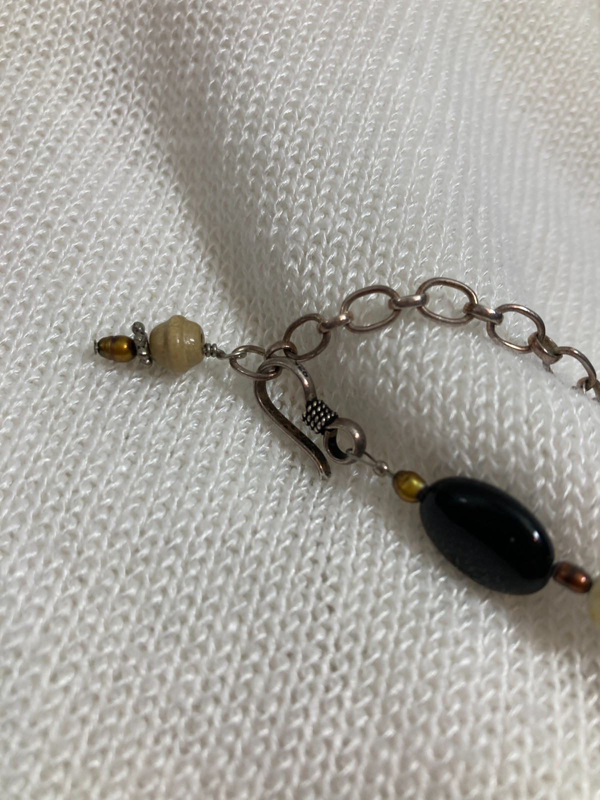 Vintage Earthy Statement Necklace Artsy Ethnic Artisan Black & Cream Stones