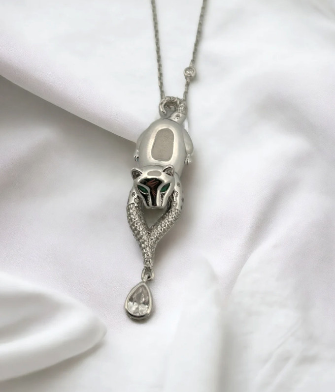 Silver Panther Pendant With Emerald & Zircon Party Wear Pendant For Men & Women