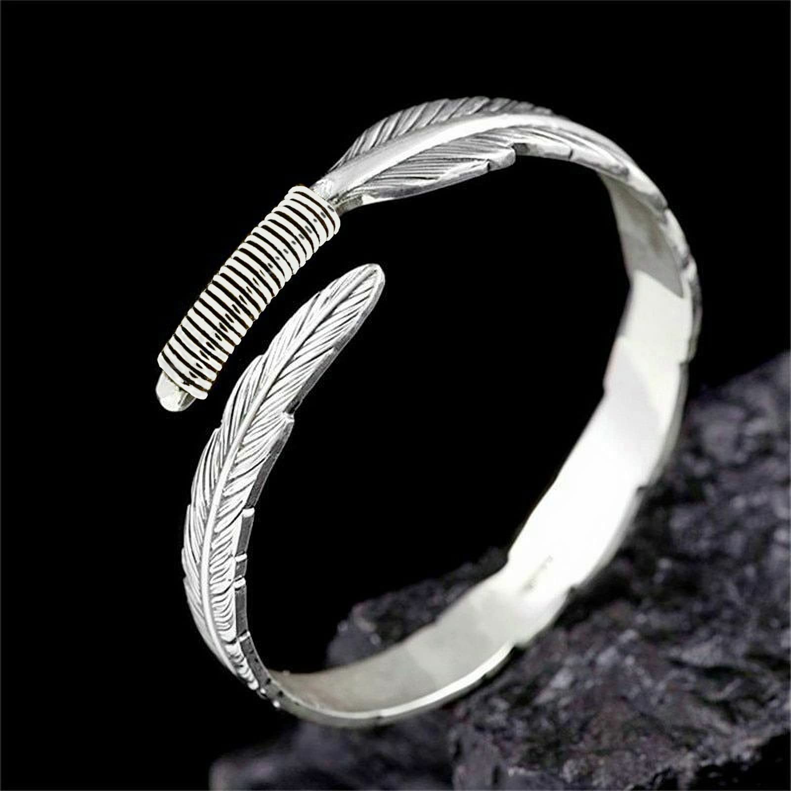Silver Feather Bracelet Lucky Hope Cuff Jewelry Simple Retro For Women Men (Styl
