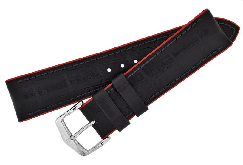 18MM Hirsch ANDY Calf Skin & Premium Caoutchouc Black & Red Watch Strap