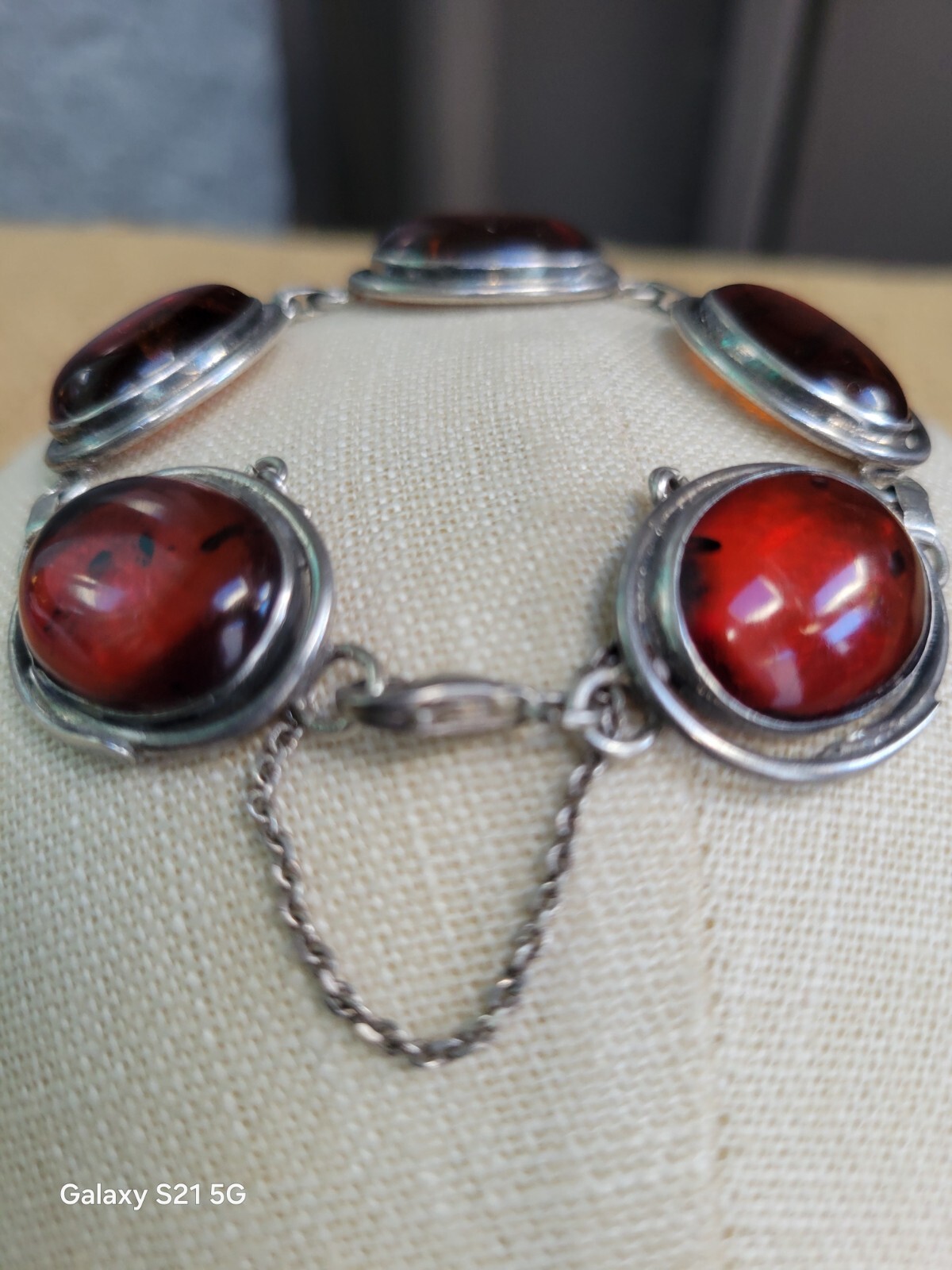 Amber Bracelet 5 Cabochons Sterling Silver Susan Cummings McClures Nsv. TN 90’s