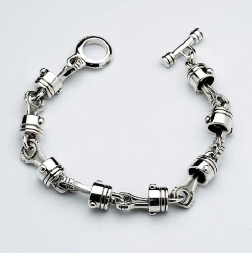 Excellent Solid 935 Argentium Silver Men’s Gorgeous Motorcycle Piston Bracelet