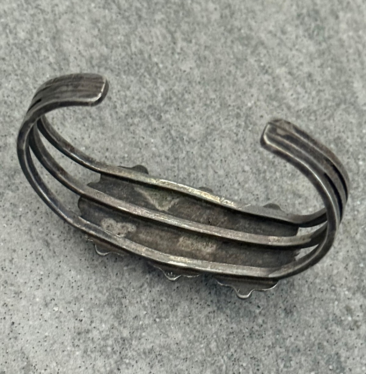 OLD Vintage Native American Navajo THREE Turquoise Silver Bracelet 6.3 in