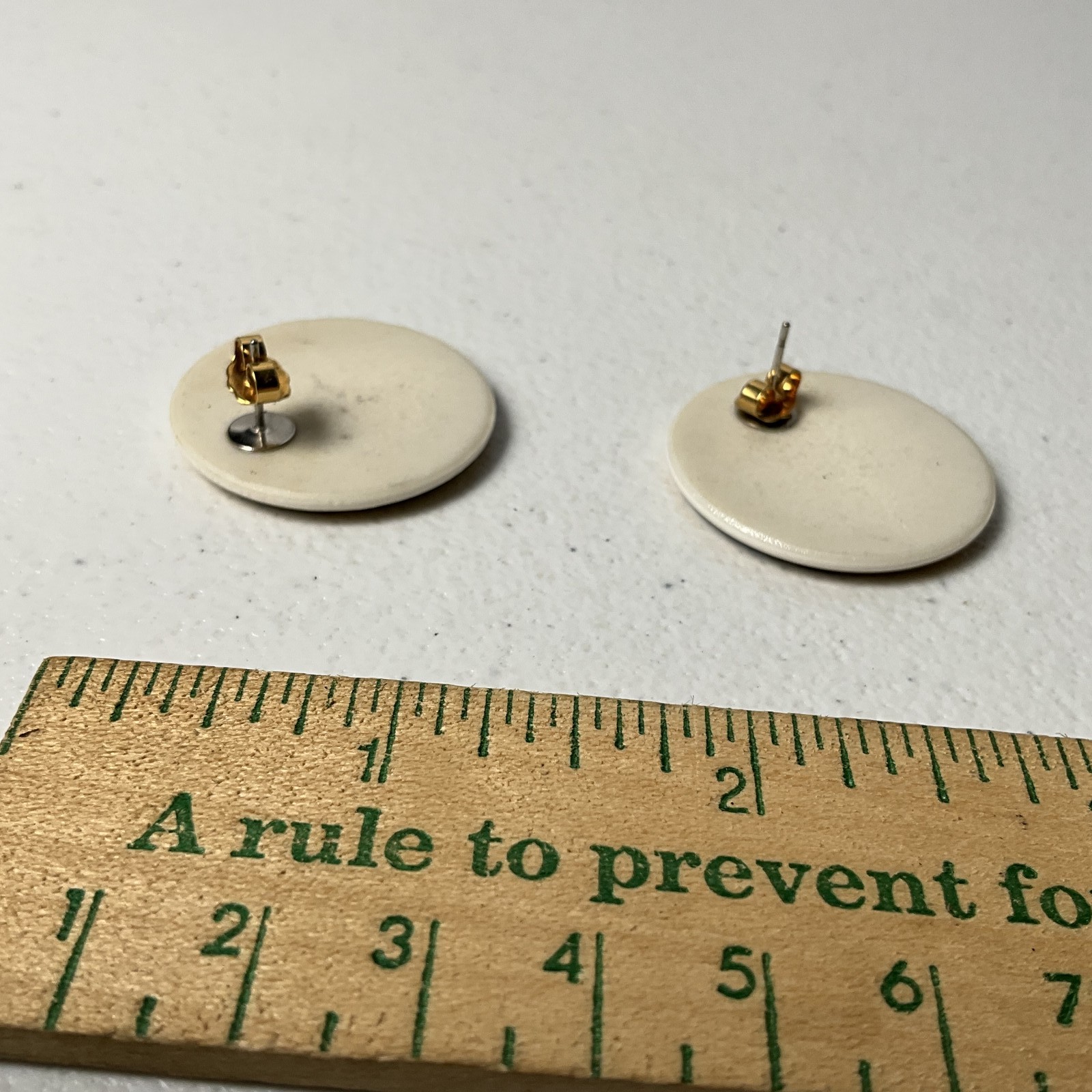 Vintage Style Abstract Swirl Enamel Gold Tone Stud Earrings Blue Green Gold