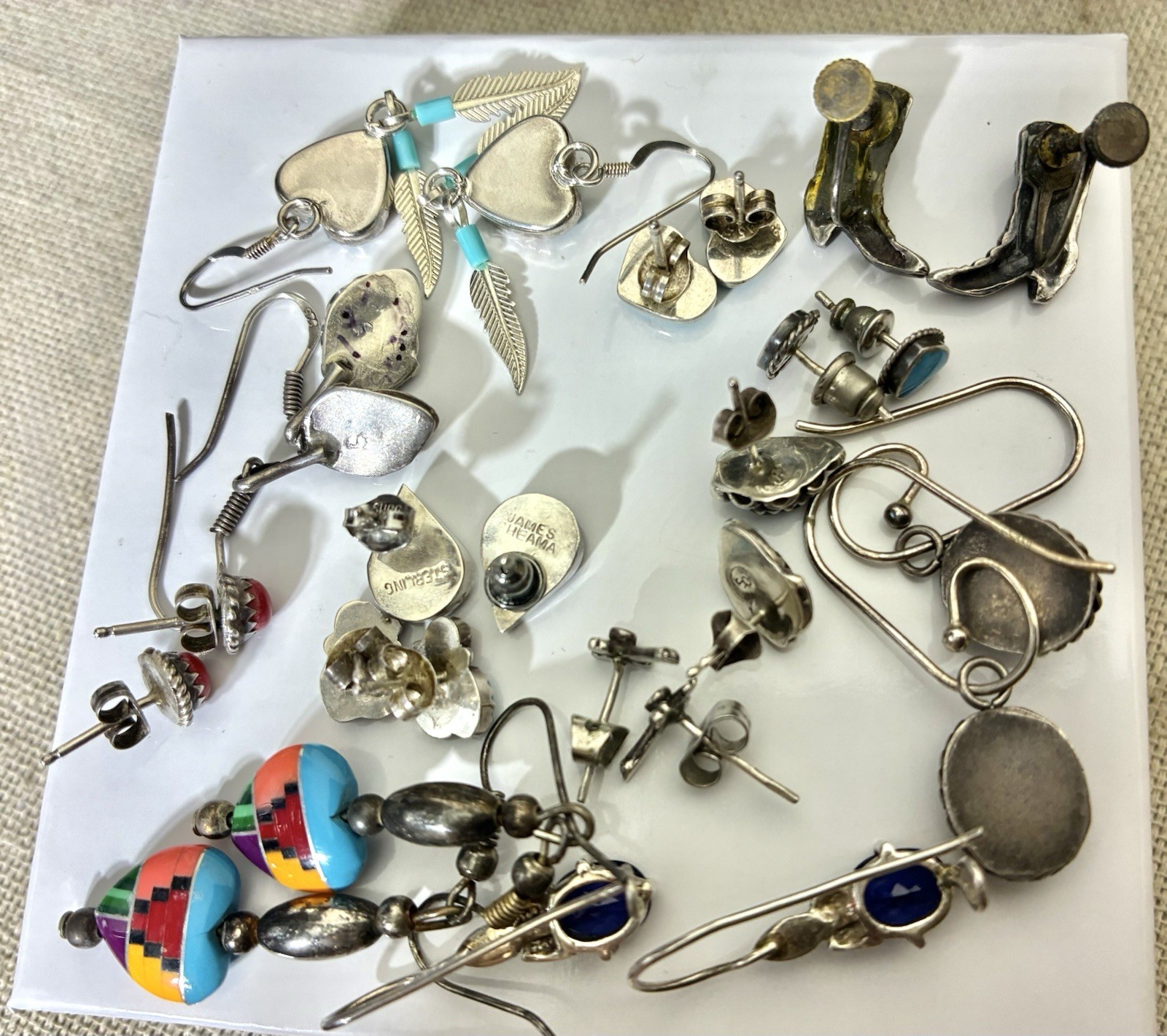 Sterling Silver Southwest Earrings Lot Turquoise 13 Pairs 925