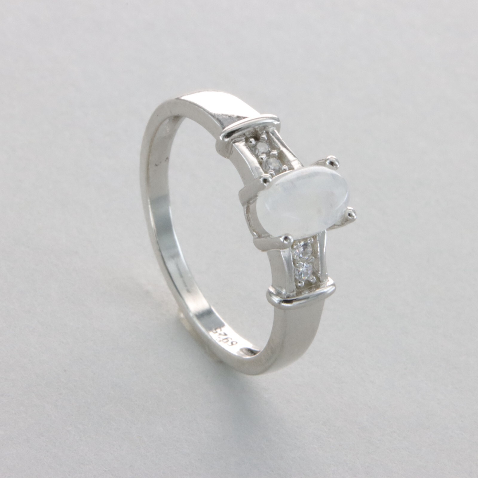 Oval Rainbow MOONSTONE Ring with CZs Multiple Sizes – 925 STERLING SILVER #131e