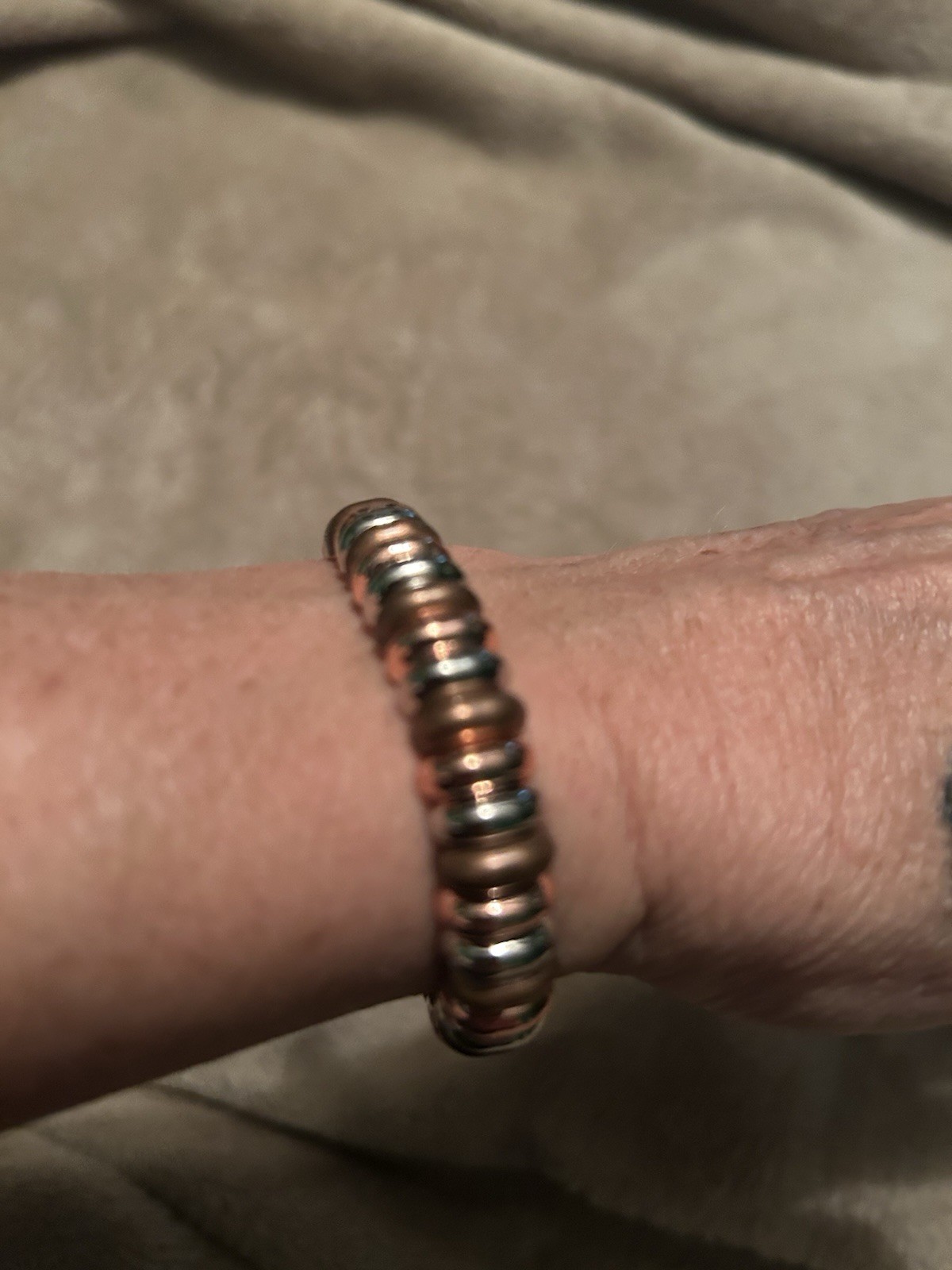 Silver & Copper Tone Metal Round Beaded Bangle Bracelet Slip-On Stackable