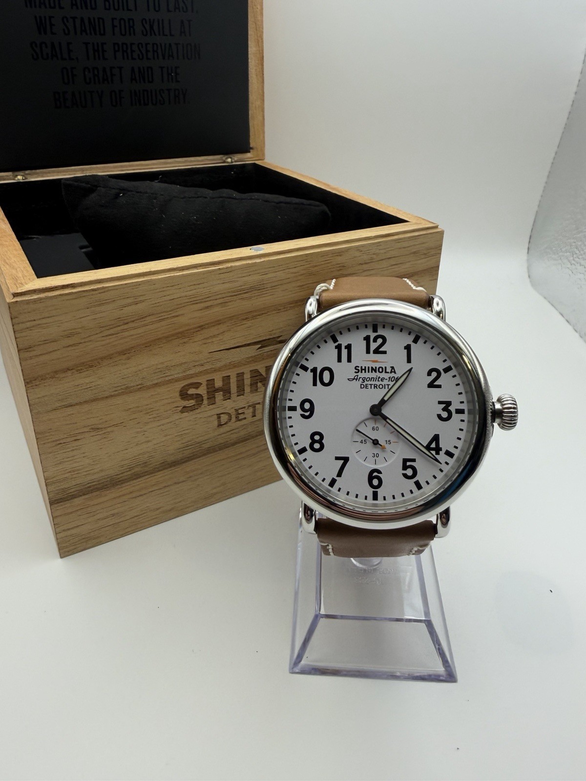 Shinola Argonite 1069 47mm Quartz White Dial Brown Leather Strap w/ Box