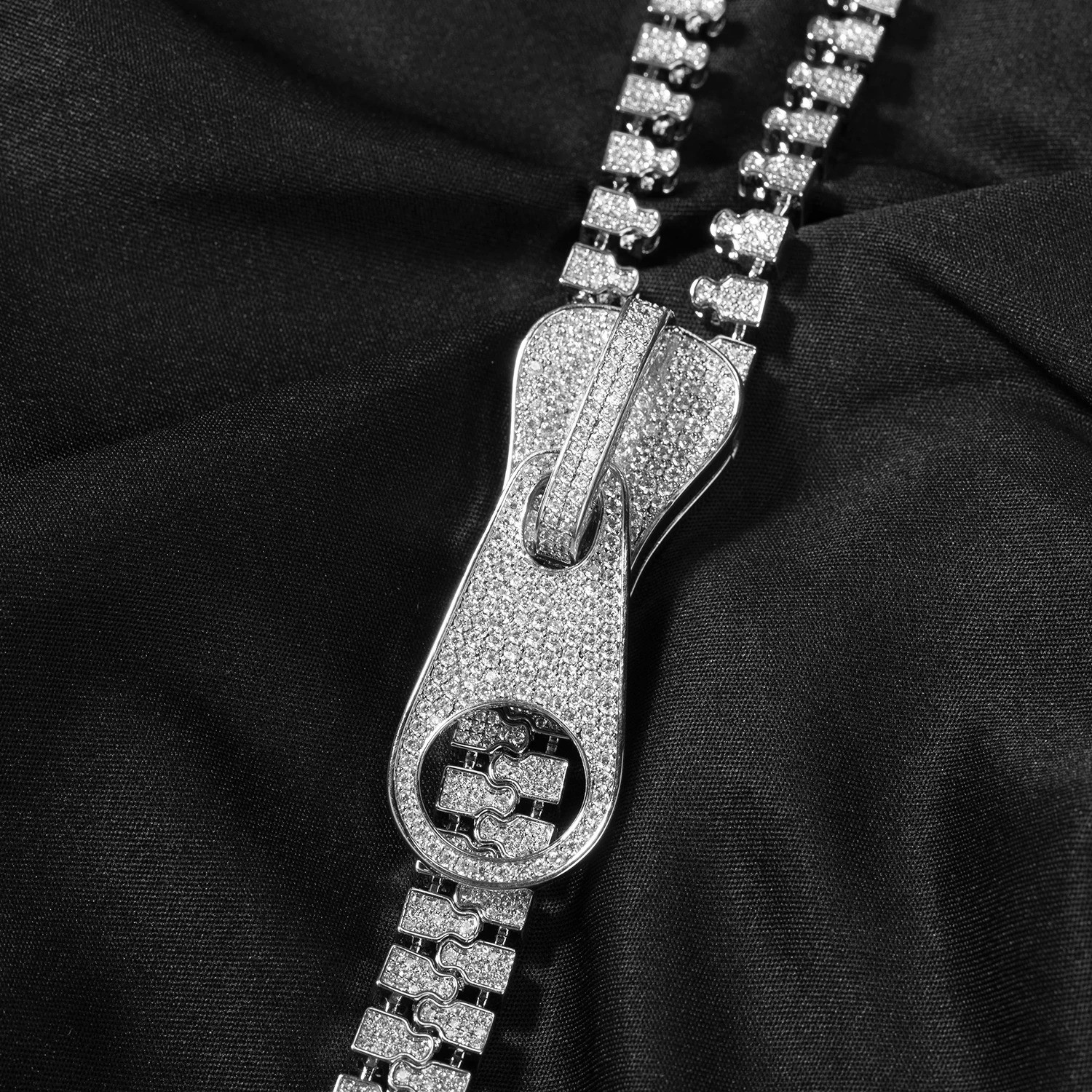 5AAA+ CZ Ice Out Hop Hip Bling Collar Zipper Chain Necklace 14k Gold Plated