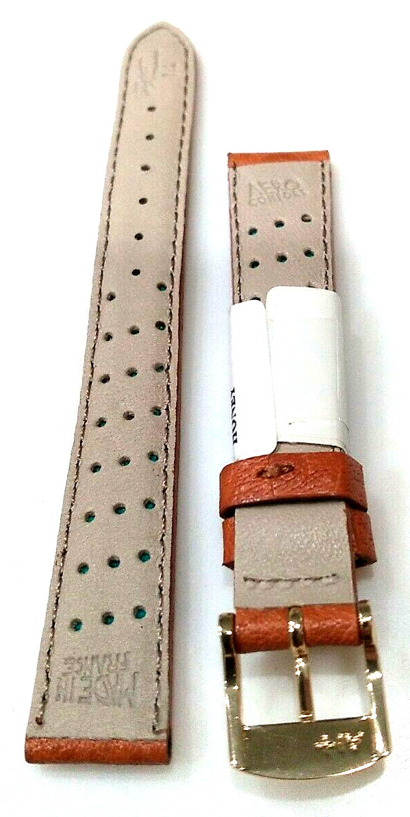 Ladies France Honey Tan Aerocomfort Buffalo 14mm Watch Band Gold Tone Buckle