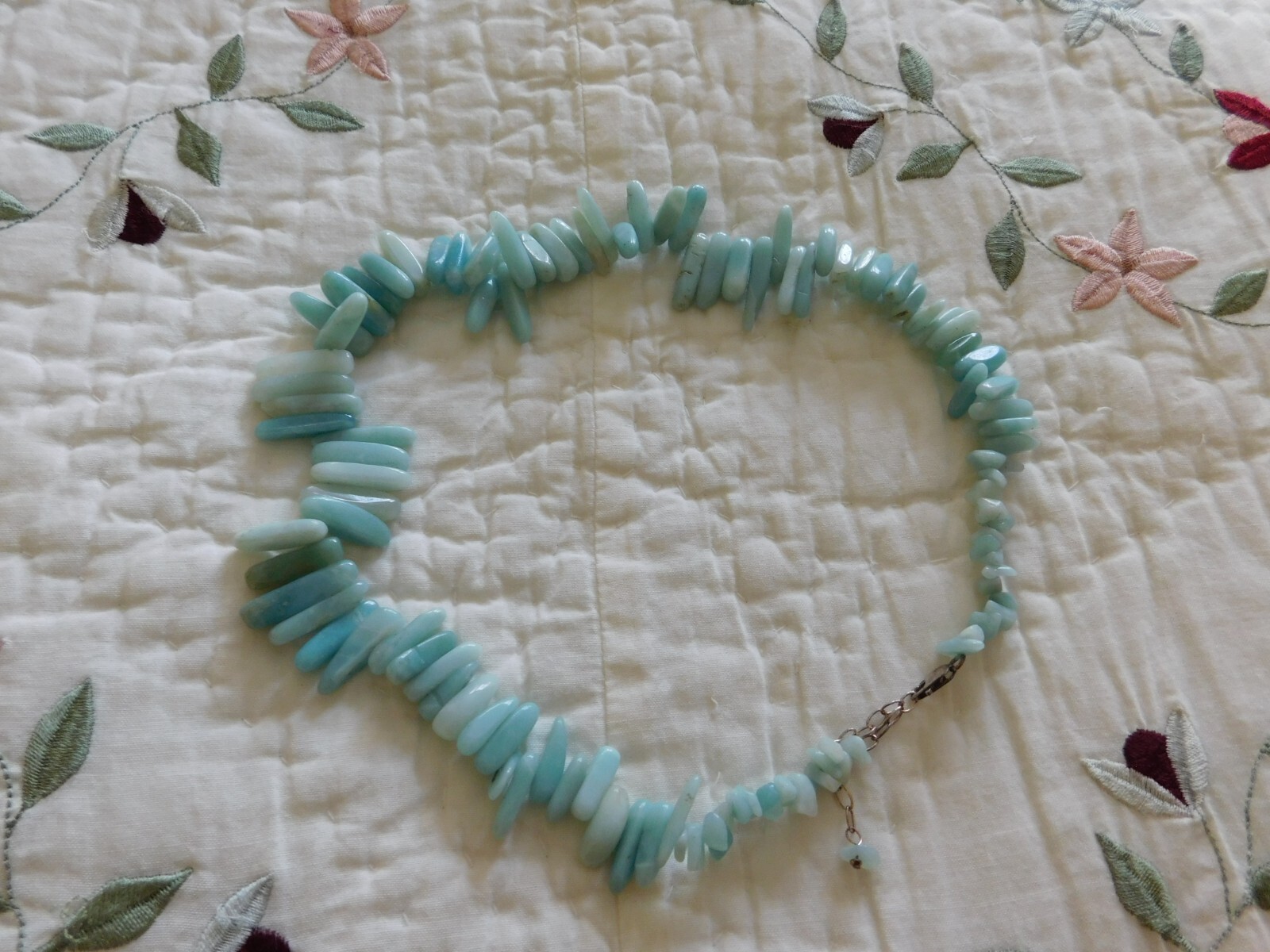 Chunky Boho Blue Teal Pointed Stone Bib Necklace 17” & 2″ Extender 87g