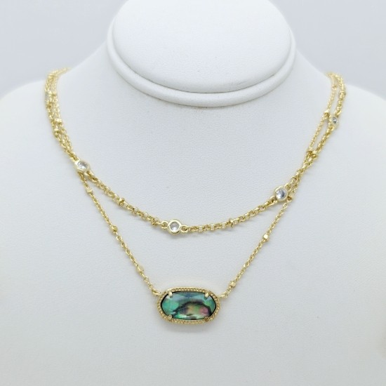 Kendra Scott Elisa Gold Crystal Multi Strand Pendant Necklace in Abalone Shell