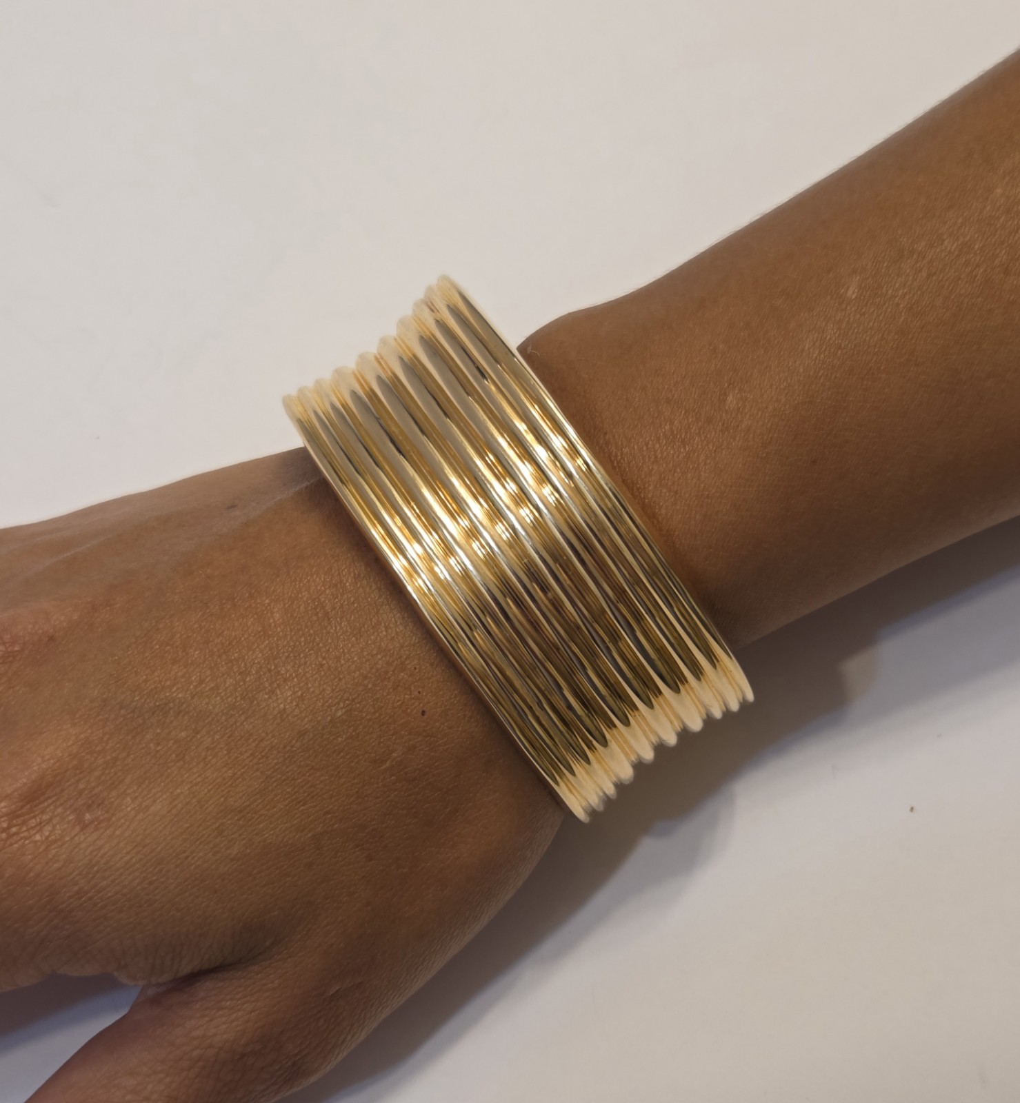 Vintage Ross-Simons Sterling Silver Gold Gilt Ribbed Wide Cuff Bracelet 7.25″