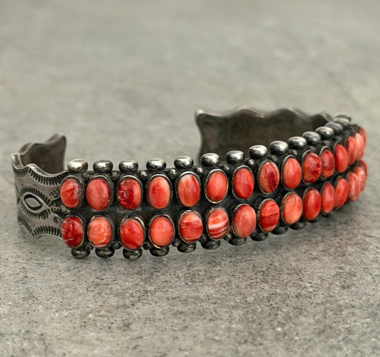 Native American Navajo Orange Red Spiny Oyster Sterling Bracelet 50g 7.25 in