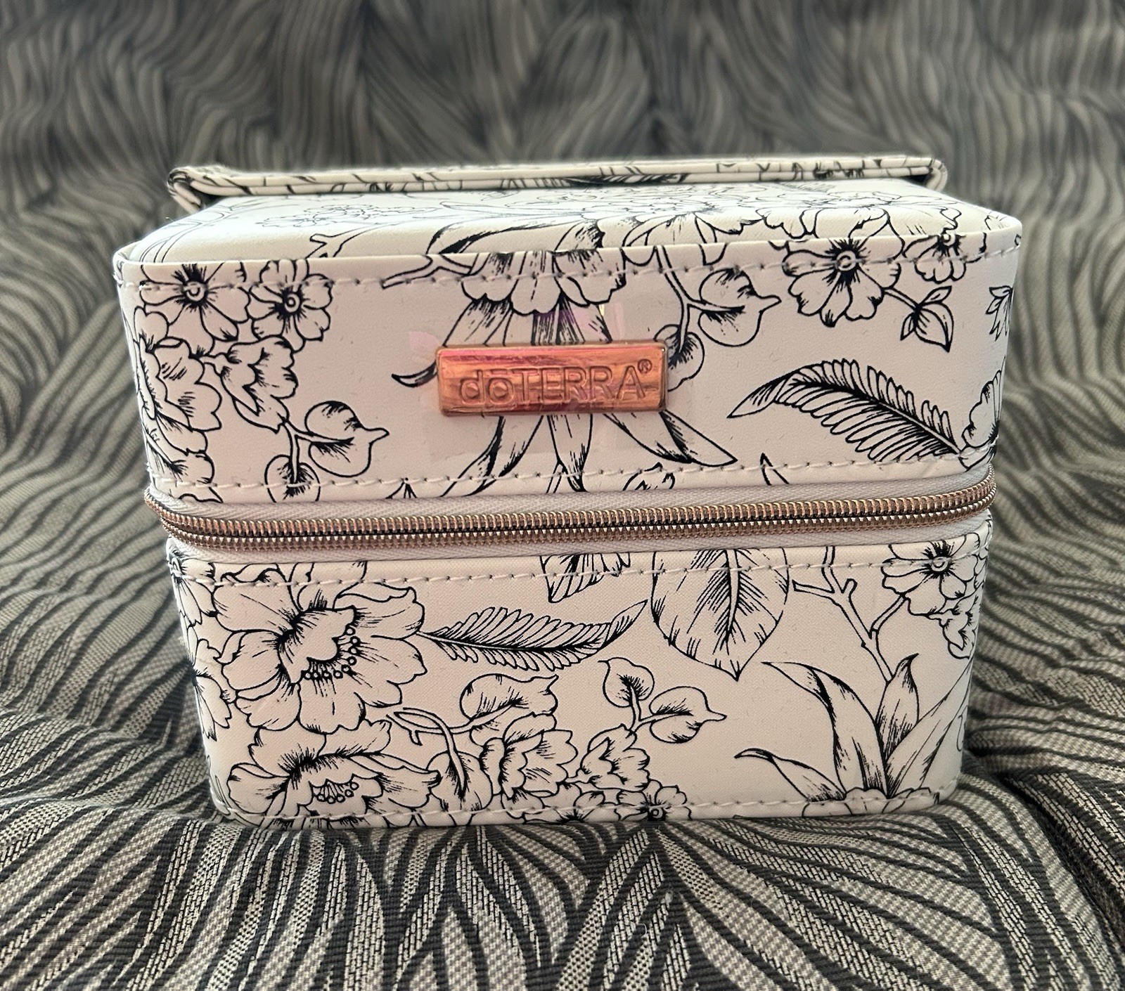 Coterra Floral Zip-Around Jewelry Box w/ Compartments Faux Leather White/Black