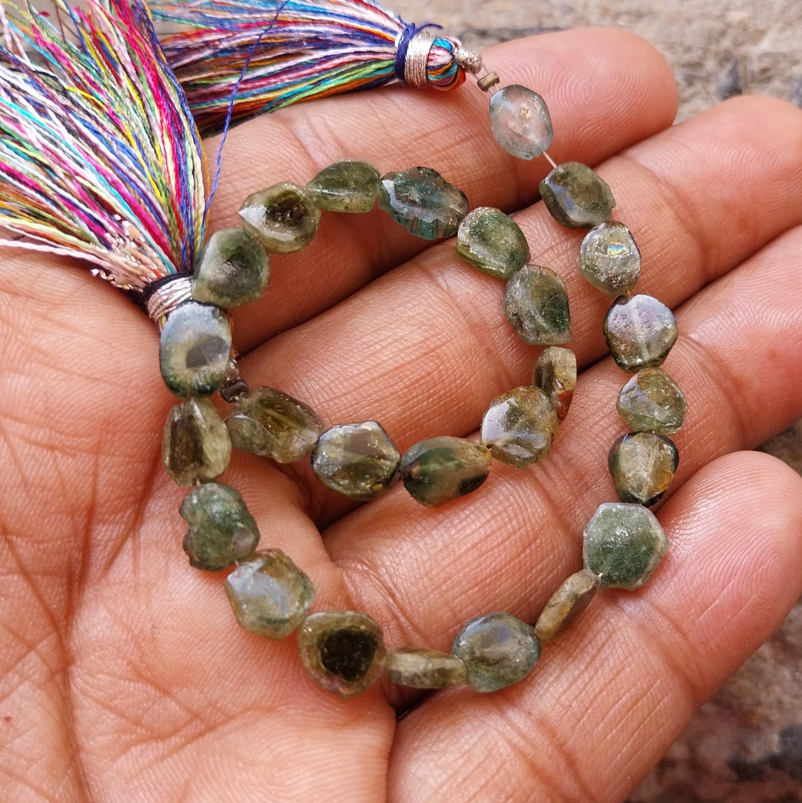 40 Ct 6.5×7 to 7×8.5MM Natural Bi Color Tourmaline Smooth Slice 8 inch Necklace