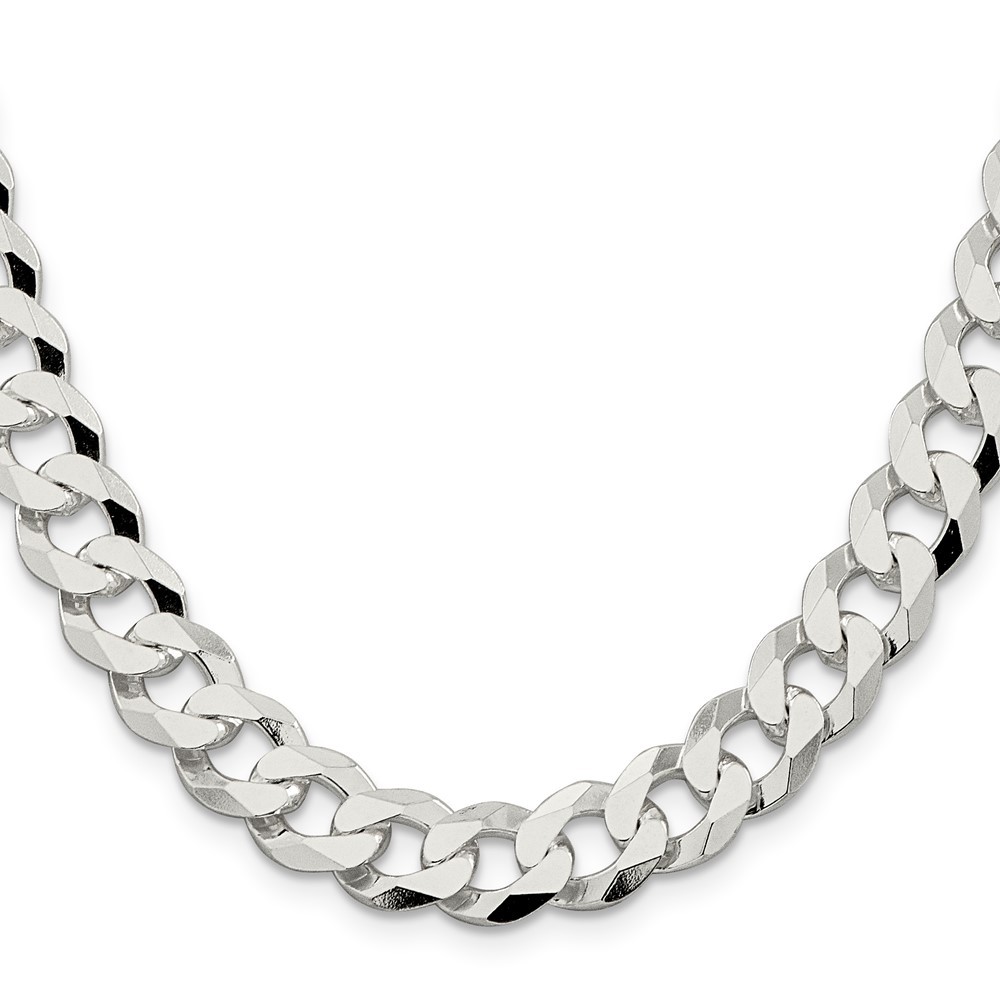 Sterling Silver 10.6mm Beveled Curb Chain Necklace 22″