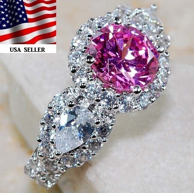 3CT Heat Treated Pink Topaz 925 Solid Sterling Silver Ring Sz 6 UB3-8
