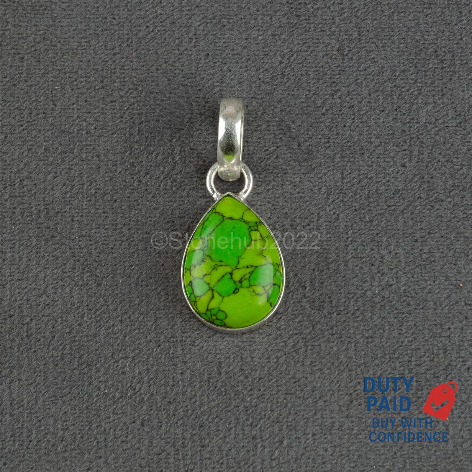 PEAR Natural GREEN COPPER TOURQUISE Birthday Pendant Jewelry 925 Sterling Silver