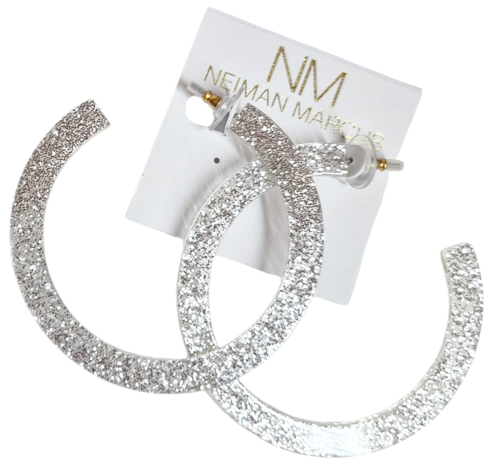 Stella & Ruby Glitter Resin Hoop Earring Silver Glitter Semi-Transparent NWT