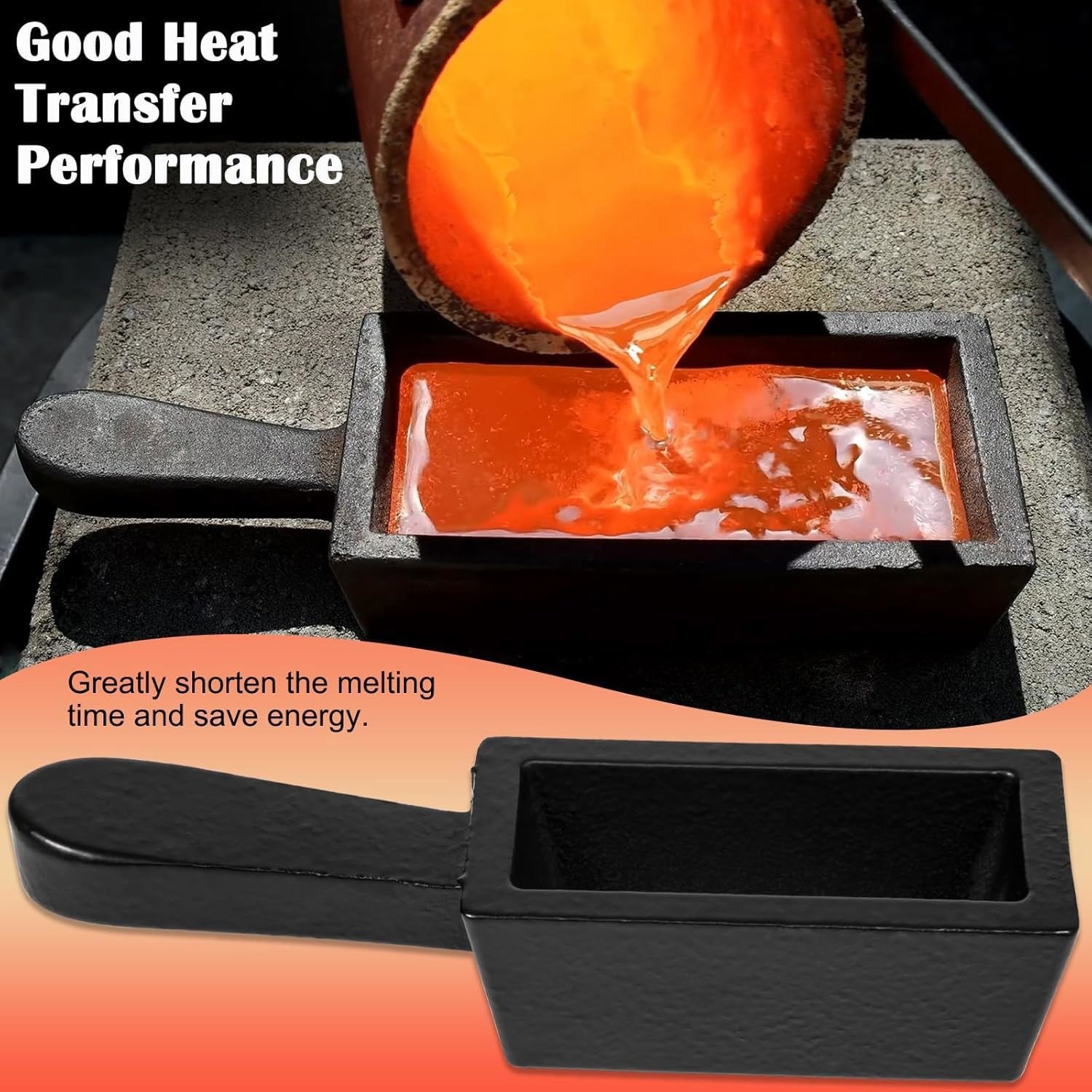 25 oz Cast Iron Loaf Ingot Mold w Handle For Melting Casting Gold Silver Copper