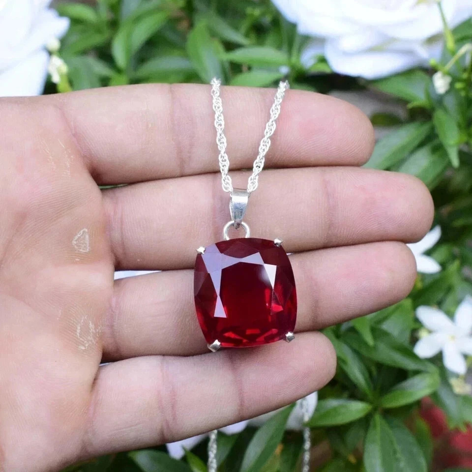 Natural 21 Ct Cushion Cut Red Ruby Silver Pendant AGL Certified Gemstone Jewelry
