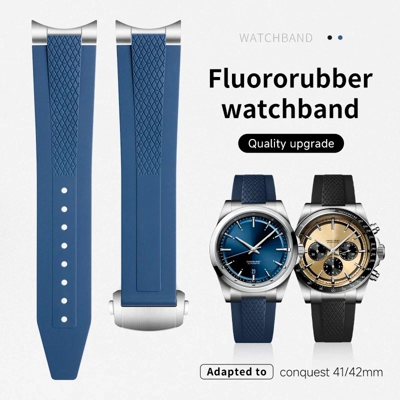 21 22mm FKM Rubber Watch Strap For Longines CONQUEST Series L3.830 L3.835