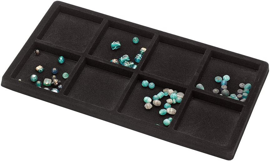 Set of 5 Jewelry Tray Inserts 8 Compartment Liners Black Flocked 14″ x 7 1/2″