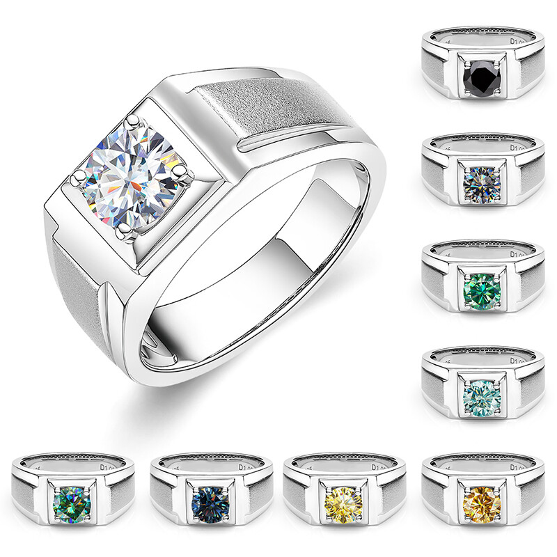 1.0 Carat Multicolor Round Moissanite Ring 925 Silver Men’s Engagement Band Gift
