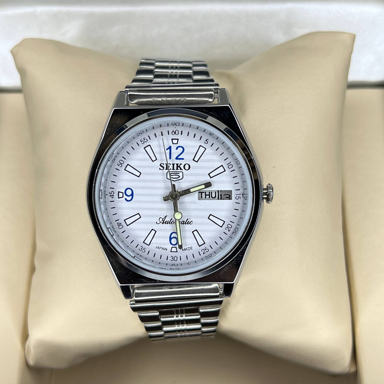 Seiko Automatic Day/Date White Dial Vintage Refurbished Men’s Watch 36mm