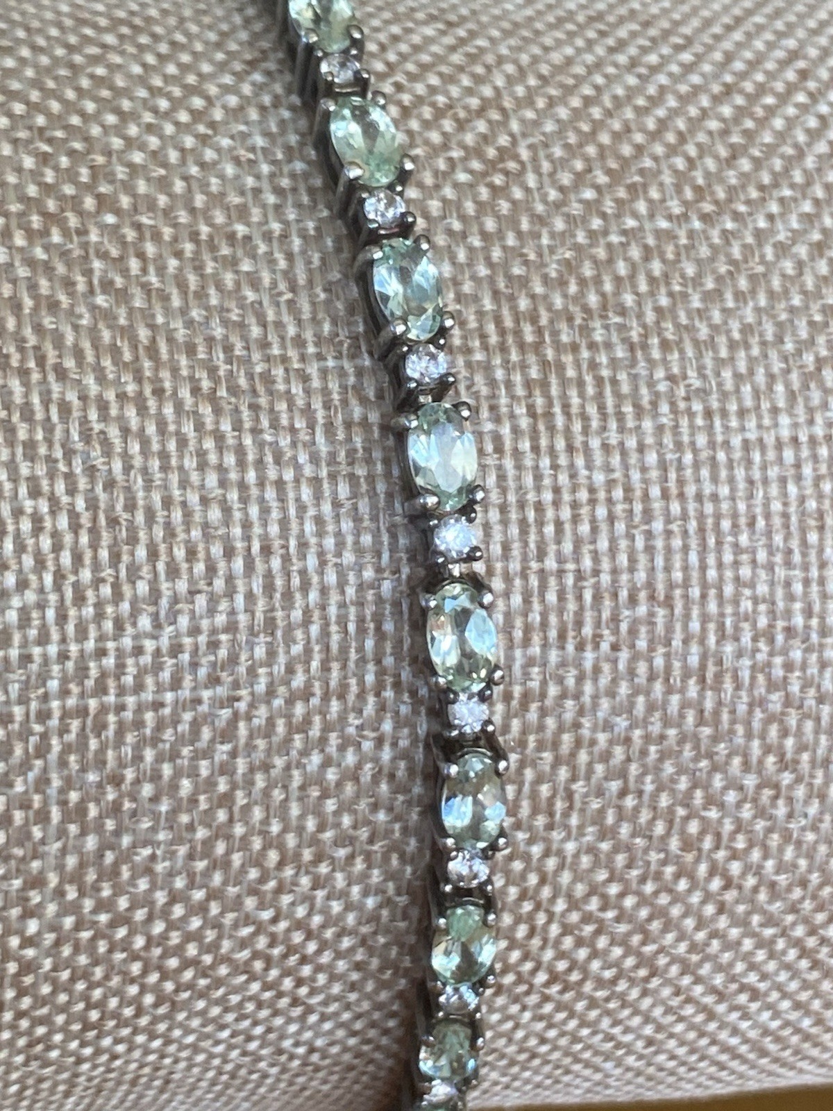 D’Joy Premium Natural Green Apatite White Zircon Tennis Bracelet Sterling Silver