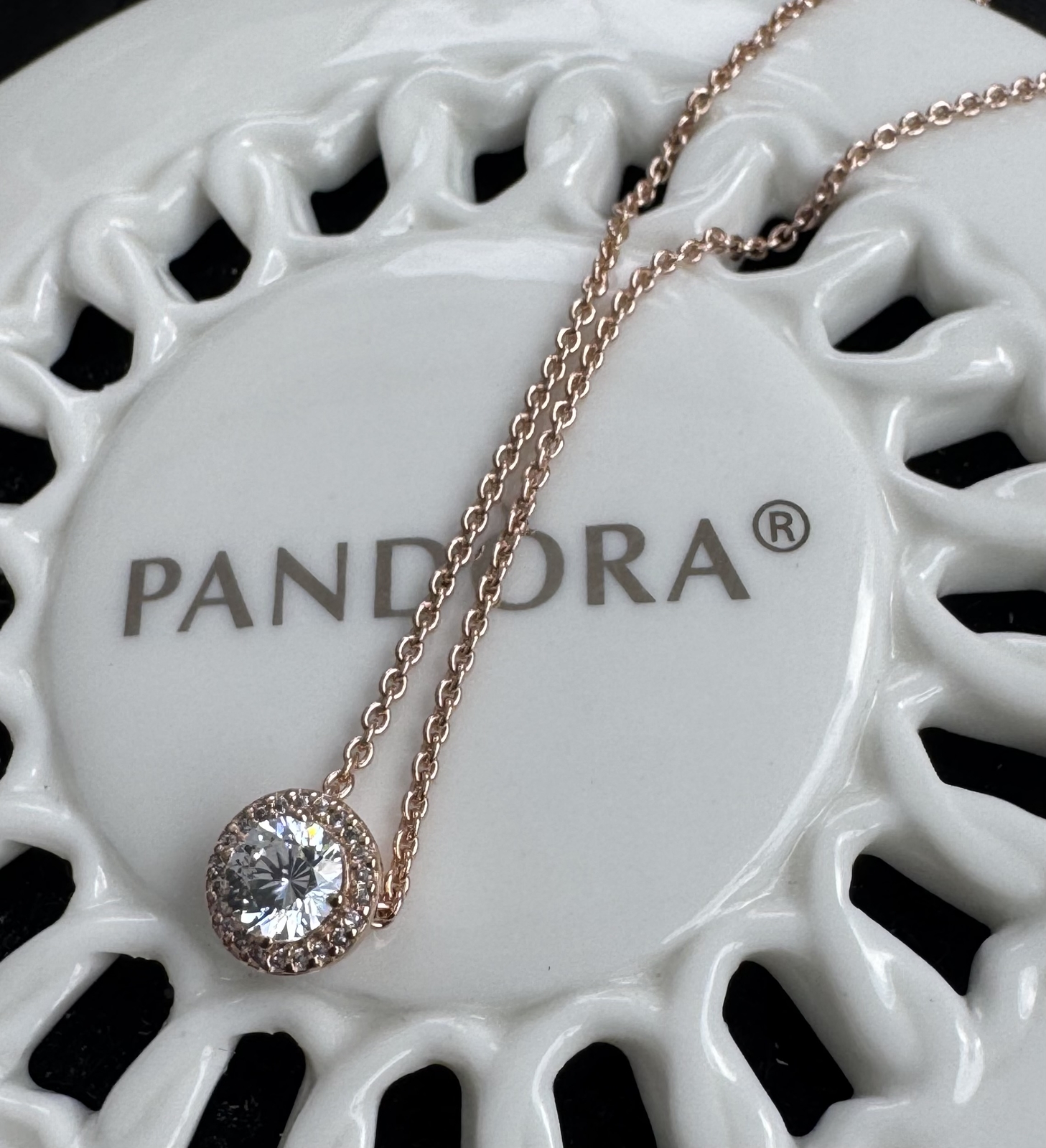 Authentic Pandora ROSE Round Sparkle Halo Necklace #386240CZ- 45 cm / 17.7 in