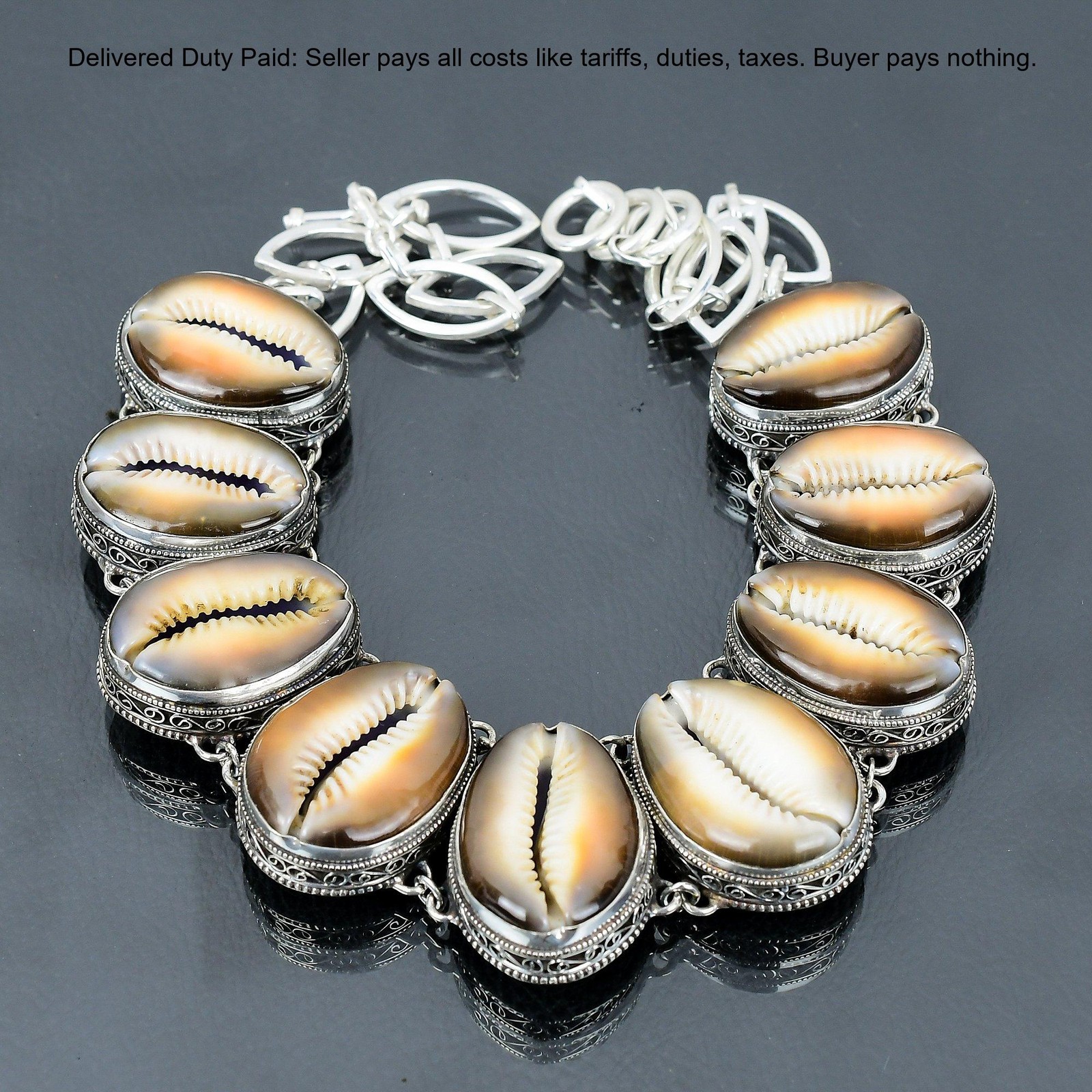 Sterling Silver Cowrie Shell Gemstone Bezel Vintage Wife Chain Wedding Necklace