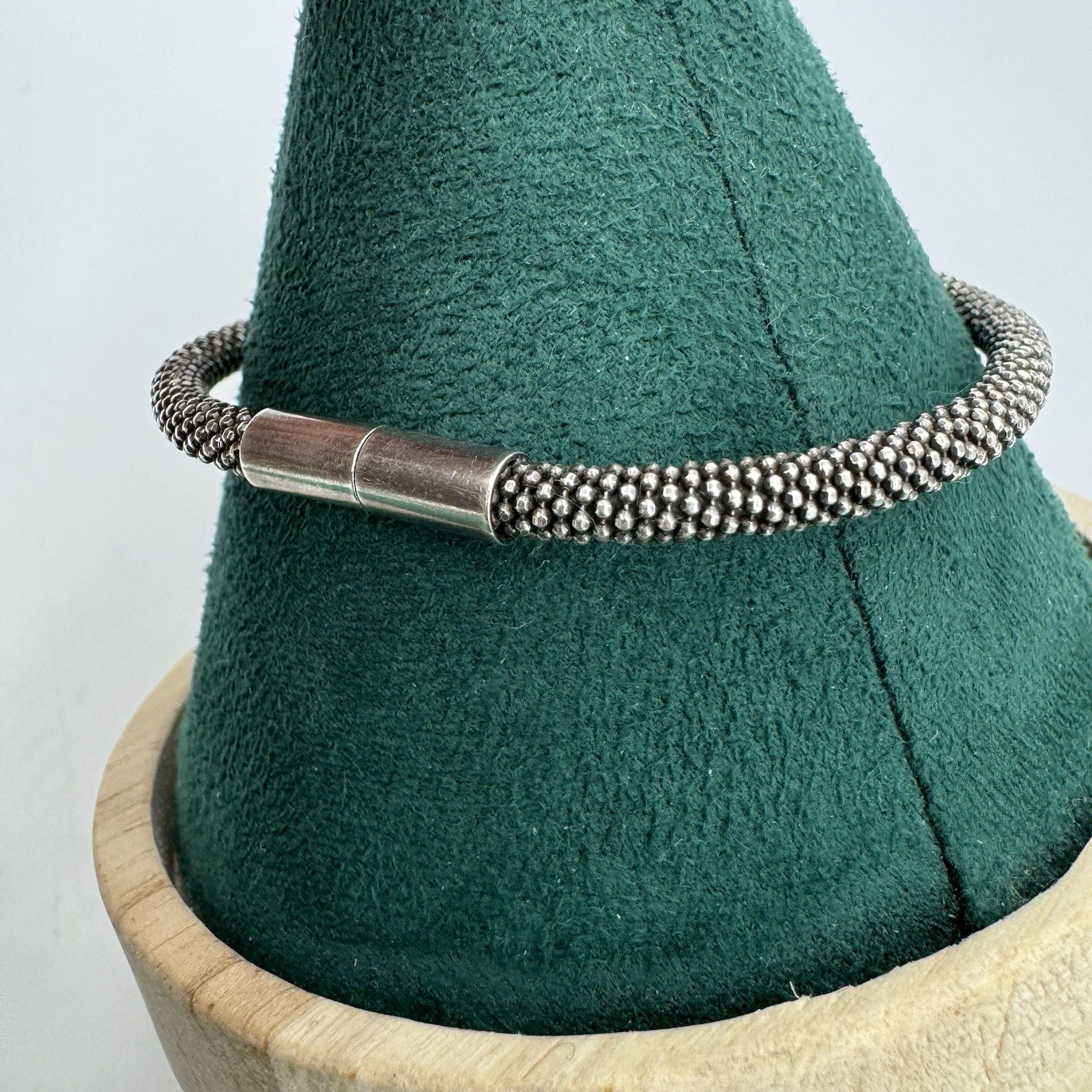 925 sterling silver bracelet ball beaded chain magnetic clasp 18.5cm