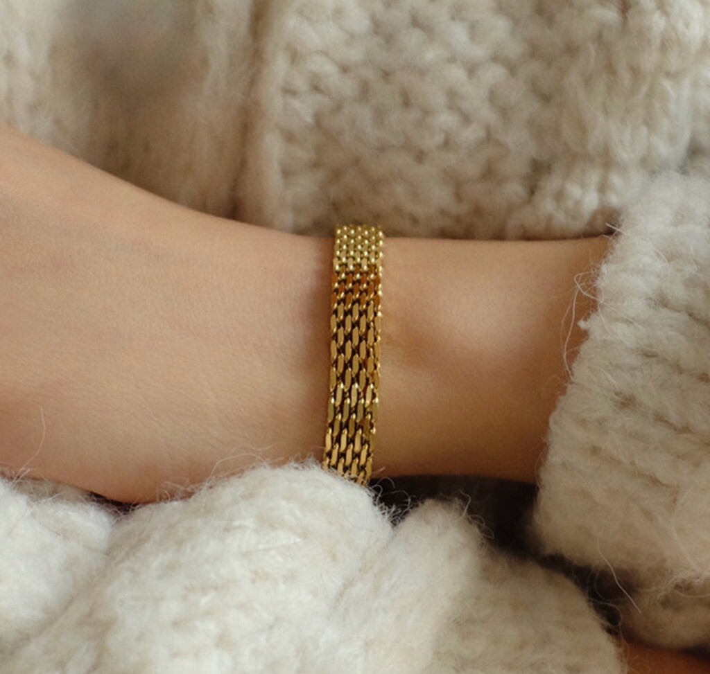 Women Girl Titanium Stainless Steel 9 mm Gold Mesh Rope Chain Bracelet 6.5-8.5″