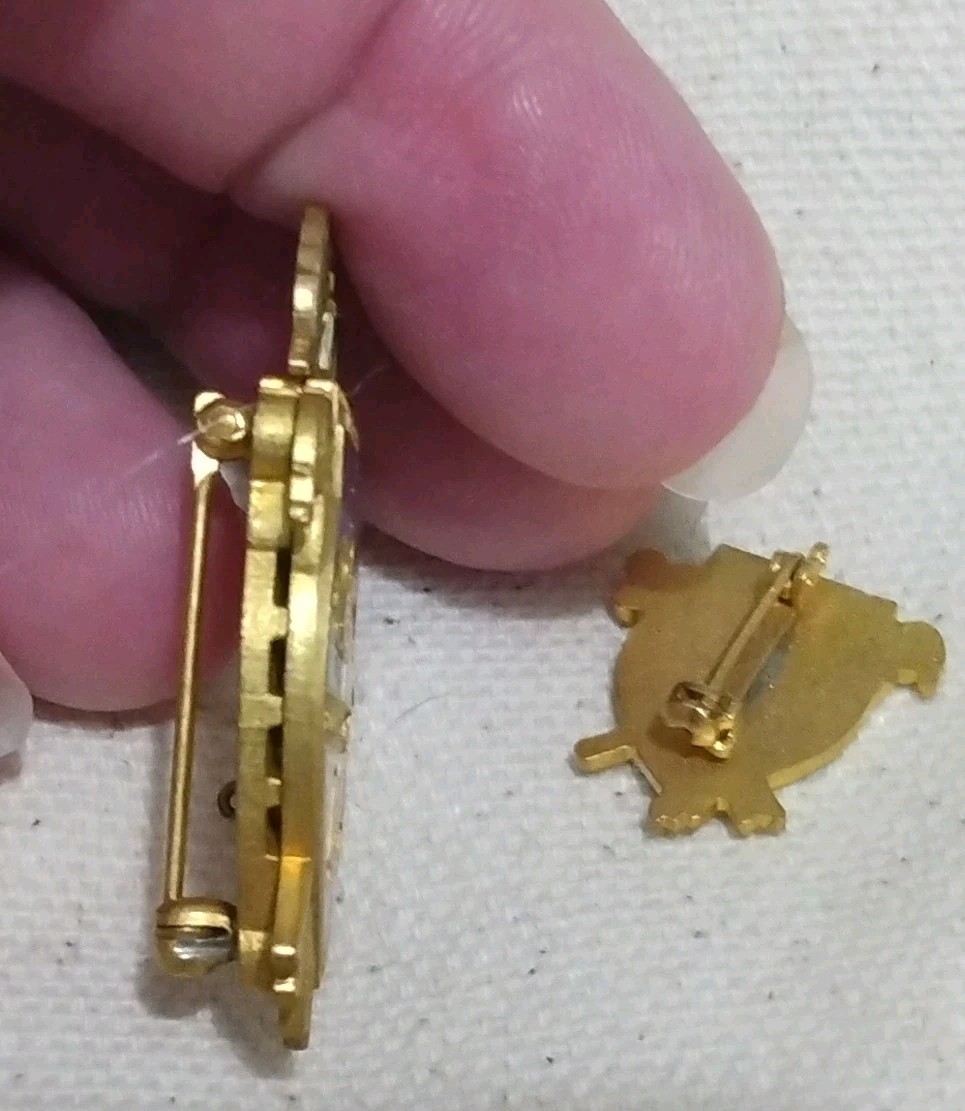 Vintage Coat of Arms Pin Lot Gold Tone Facital Scientia Auctus Opera Pulchritudo