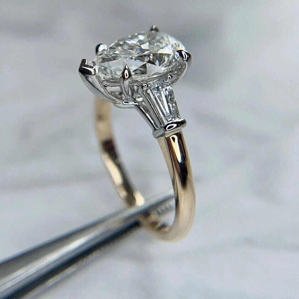 Moissanite Solitaire Engagement Ring Pear Cut 3.50 CT Solid 14K Yellow Gold VVS1