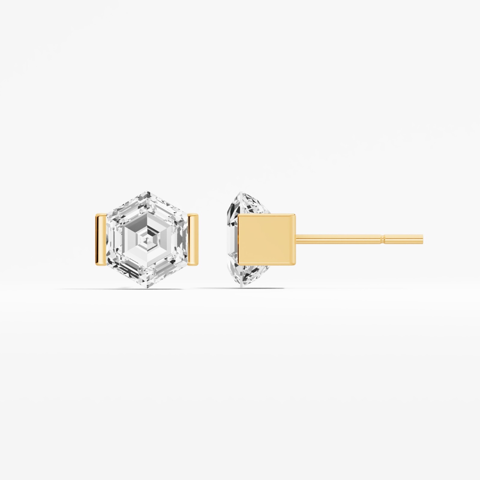 2.00 ct Lab Created Hexagon Diamond Stud Earring in 14K Yellow Gold For Women