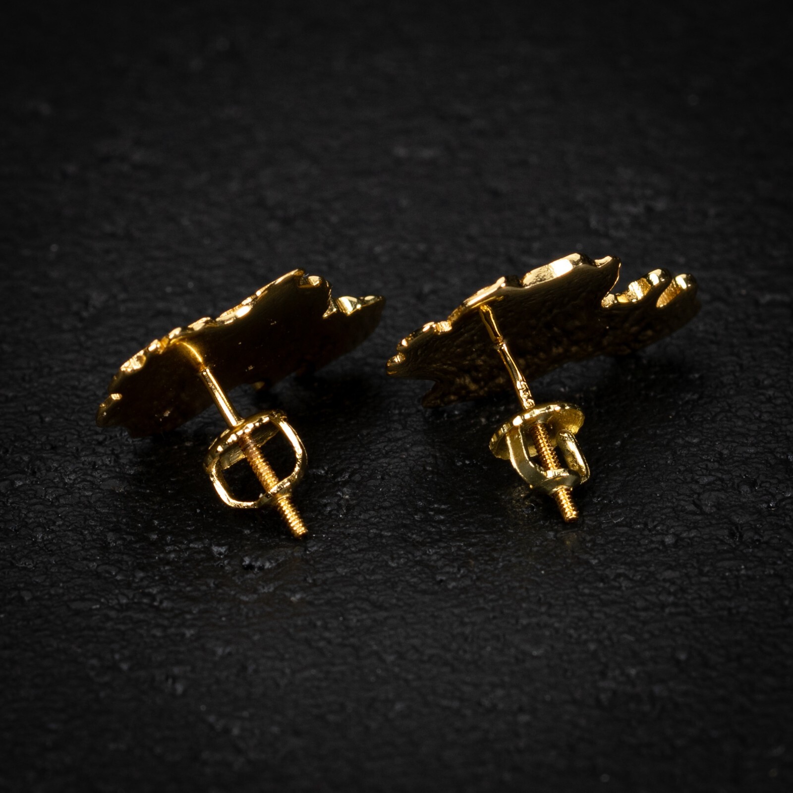 Men’s Hip Hop Large 14K Gold Plated 925 Sterling Screw Back Nugget Stud Earrings