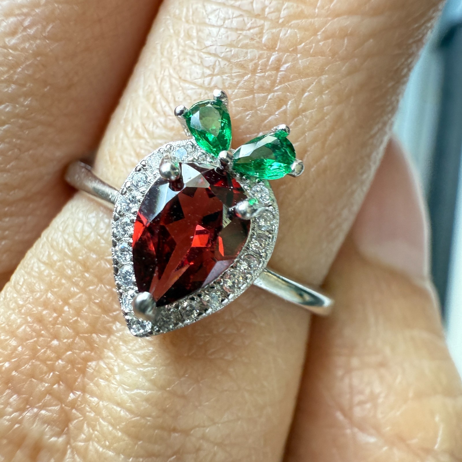 925 Sterling Silver Ring 7x5mm Natural Rhodolite Garnet Zircon Carrot Diopside