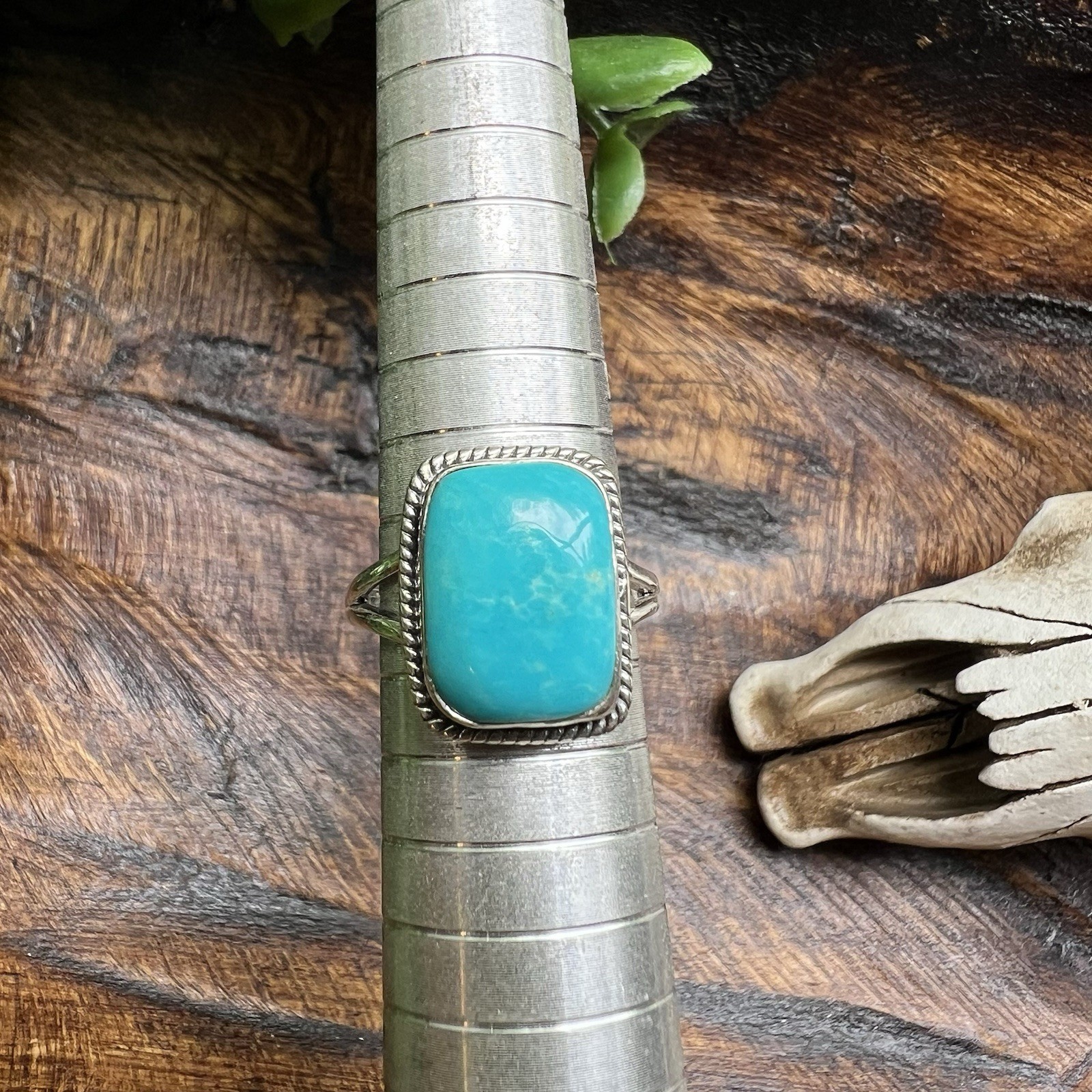 925 Sterling Kingman Turquoise Ring Size 7.25 Rectangular Cabochon